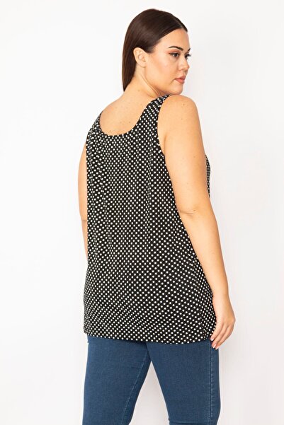 Şans Women's Black Plus Size Cotton Fabric Lycra Point Patterned Tank Top 65n36269