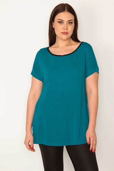 Şans Women's Green Large Size Stone Detailed Viscose Blouse 65n35697