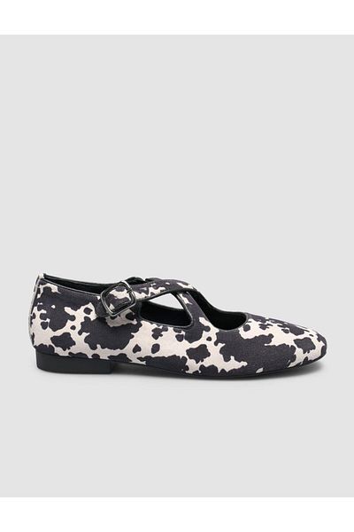 Cabani 100% Genuine Leather Black and White Women's Ballerinas