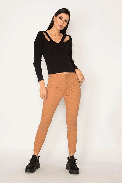 Şans Tekstil Women's Tan 5 Pocket Skinny Trousers 85n6428