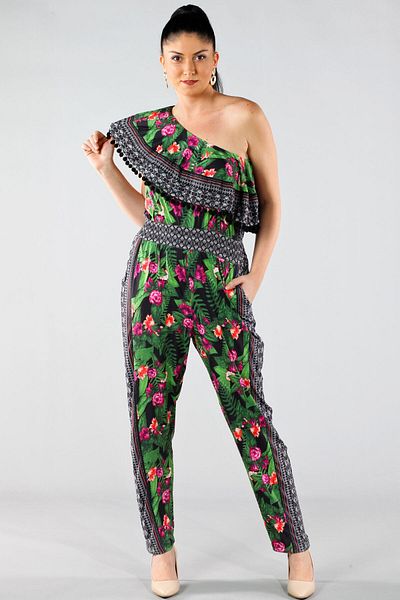 Şans Tekstil Women's Green Shoulder and Flywheel Detailed Jumpsuit 26A23508