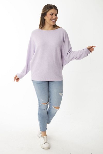 Şans Women's Plus Size Lilac Bat Sleeve Self-Striped Wool Viscose Blouse 65N37007