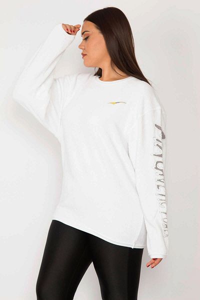 Şans Women's Large Size Bone Sleeve Detailed Towel Sweatshirt 65n28517
