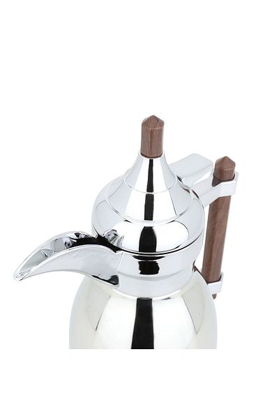 Alsaif Gallery Silver Shahd Dallah With Dark Wooden Handle, 0.6 Litres