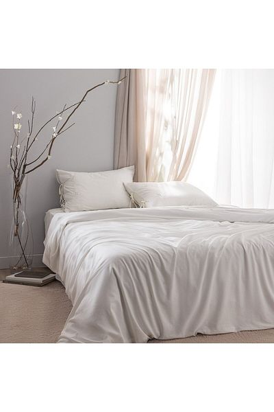 Madame Coco Loris Doppelbett-Bettbezug-Set, 100 % Baumwolle, bestickt, Ecru