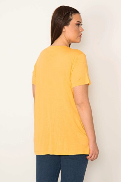 Şans Women's Plus Size Yellow Digital Printed Blouse 65n28858