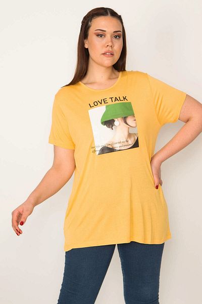 Şans Women's Plus Size Yellow Digital Printed Blouse 65n28858