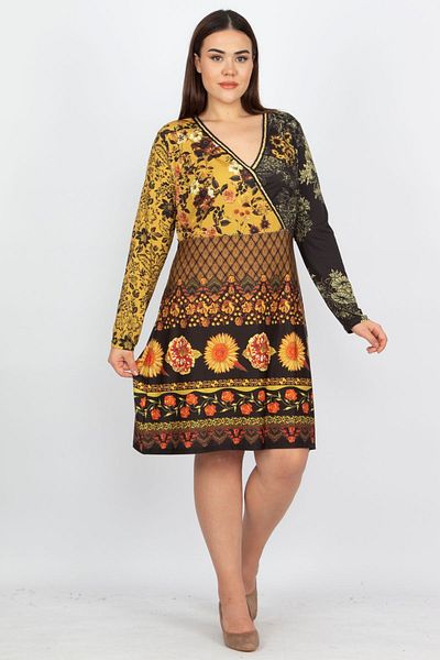 Şans Tekstil Women's Colorful Collar Glitter Stripe Colorful Dress 65n13992