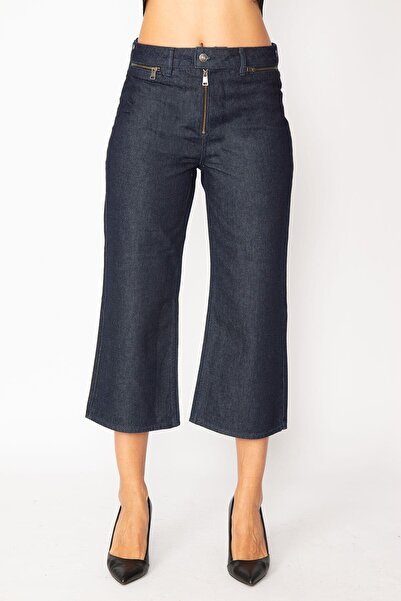 Şans Tekstil Women's Navy Blue Wide Leg Zipper Detailed Jeans 85n6238