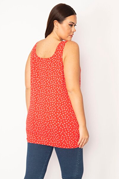 Şans Kadın Kırmızı Büyük Beden Pamuklu Kumaş Likralı Kolsuz Bluz 65n36269