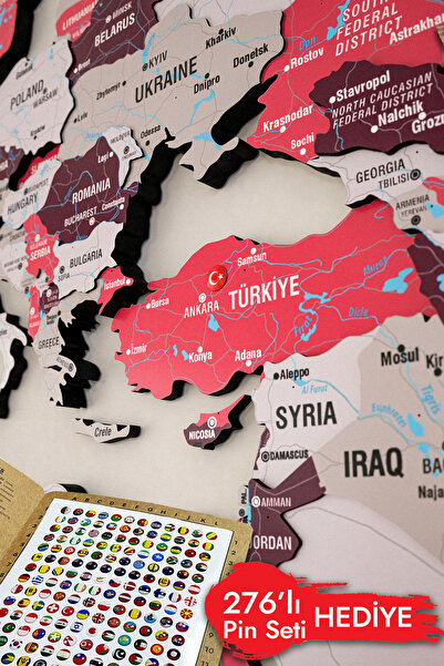 Colorfull Worlds 3d Ahşap Dünya Haritası Modern Duvar Dekoru - Renkli Tasarım...