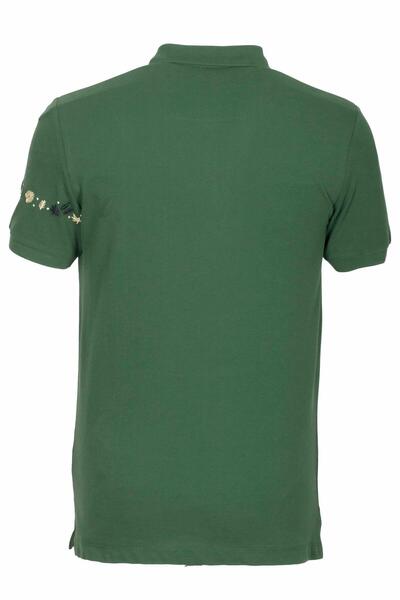 NCS Men's Polo Neck T-Shirt Dark Green 100% Cotton Slim Fit Ribbed Sleeve Embroidered T-Shirt Jeans 1169