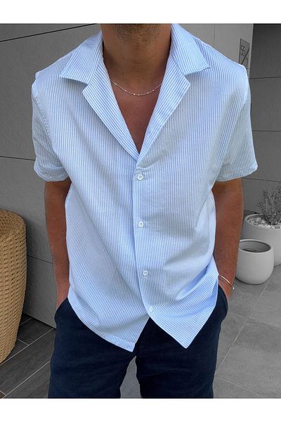 King Brothers Ανδρικό πουκάμισο Oversize - Κοντό μανίκι, ύφασμα κηρήθρας
