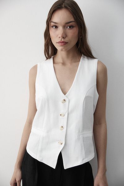 JASTE Women's Lined Button Detail Linen Vest