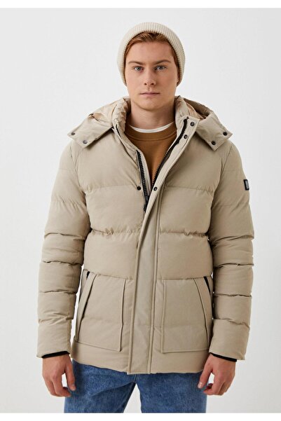 NCS Erkek Mont Bej Kapüşonlu Termo Dolumlu Ve Iç Astarlı 6 Cep Dik Yaka Mont Jeans 4988