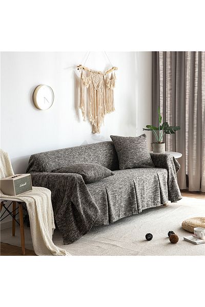 Generic Cotton And Linen Plain Sofa Towel Cover Sofa Cushion Sofa Cover 200*150cm With Four Clips