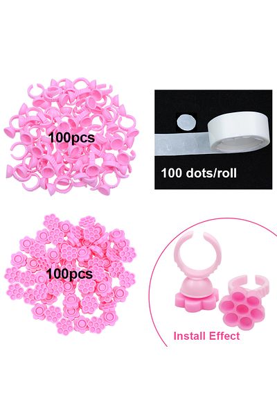 Choice Flower set DIY Eyelash Extension Fans Flowering Cup Glue Holder Ring Flower Shape Pigment Tray For G