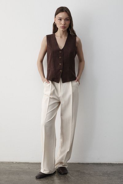 JASTE Women's Lined Button Detail Linen Vest