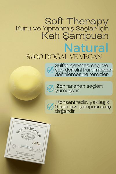 Rosece Solid Shampoo Bar Soft Therapy |   Sulfate-Free Salt-Free Natural |   Worn Dyed Processed Hair 80 Gr