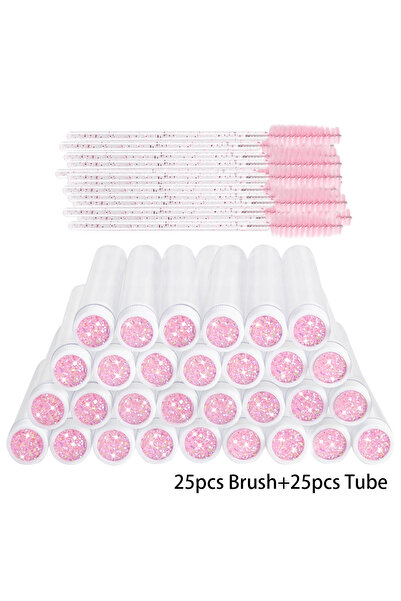 Choice1 مجموعة فرش رموش وردية اللون، 25 قطعة (10/25 قطعة)، أنابيب فرشاة رموش ...