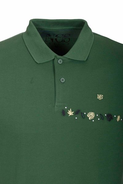 NCS Men's Polo Neck T-Shirt Dark Green 100% Cotton Slim Fit Ribbed Sleeve Embroidered T-Shirt Jeans 1169