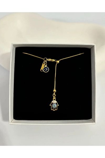 stainless steell قلادة المصعد يد فاطمة الأم مع خرز عين الشر من الفولاذ الأسود الذي لا يبهت ومضمونة بالفواتير