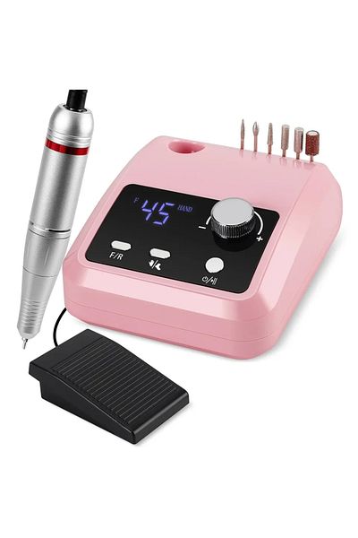 Choice Eu Pink Set 45000rpm Nail Drill Machine Professional Nail Lathe With Large Lcd Screen 30w Smart Elec
