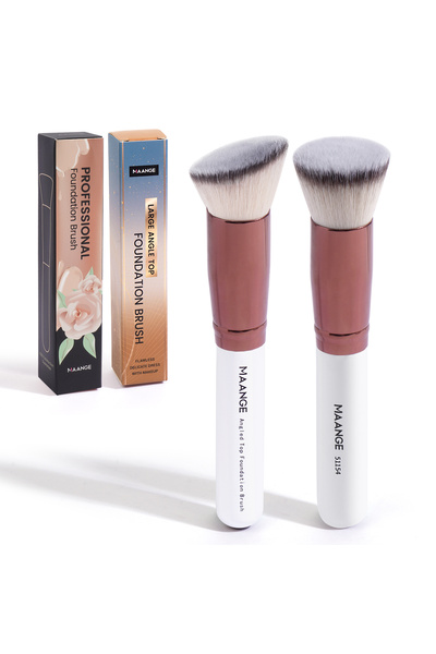 Choice مجموعة فرش مكياج الأساس البيضاء MAANGE، مكونة من قطعتين، فرشاة مسطحة بزاوية كابوكي لبودرة أحمر الخدود السائلة الناعمة