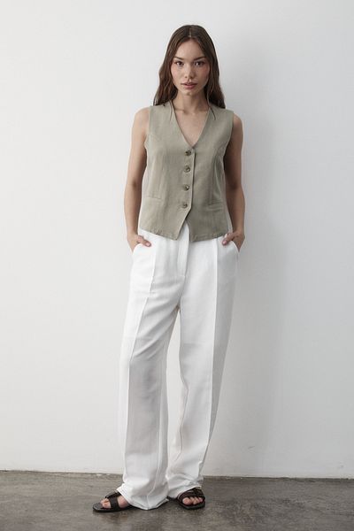 JASTE Women's Lined Button Detail Linen Vest
