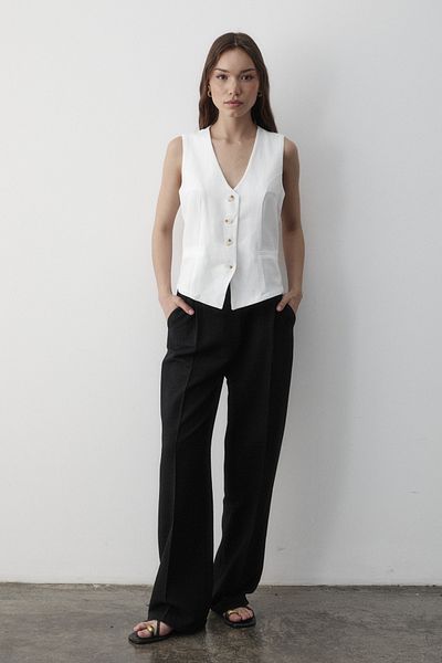 JASTE Women's Lined Button Detail Linen Vest