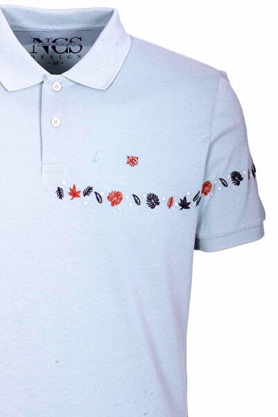 NCS Men's Polo Neck T-Shirt Blue 100% Cotton Slim Fit Ribbed Sleeve Embroidered T-Shirt Jeans 1169