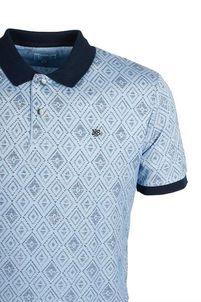 NCS Men's Polo Neck T-Shirt Patterned Blue 100% Cotton Slim Fit T-Shirt Jeans 1989