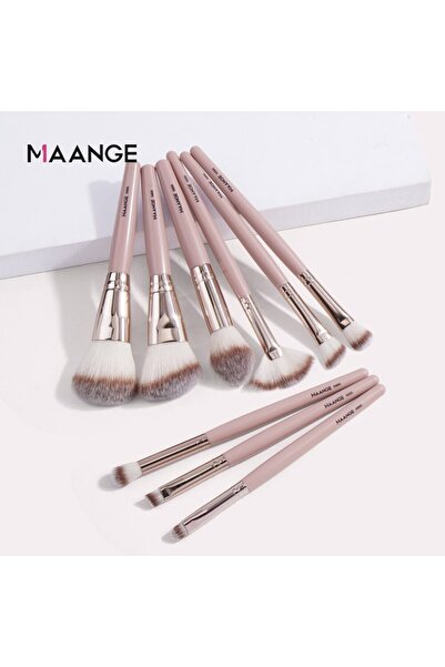 MAANGE مجموعة فرش مكياج الأساس باللون الوردي، مكونة من 9 قطع، بودرة تجميلية، هايلايتر، ظلال عيون، مزج، تجميل