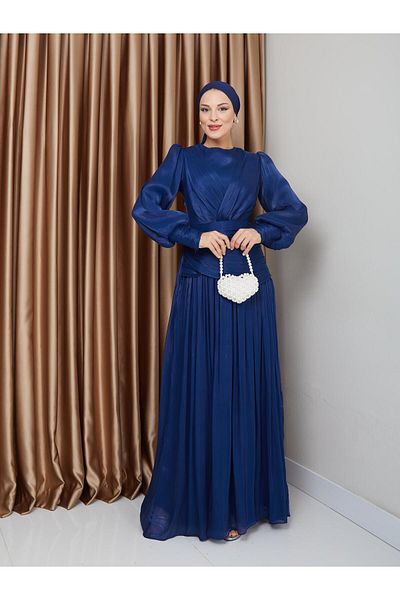 Olcay Rochie de seară hijab din șifon de cristal - Volan și pliuri Detaliu K. REDUCERE 1230