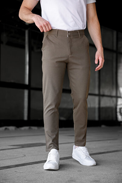 Ser Joven Erkek Slim Fit Kahverengi Keten Pantolon