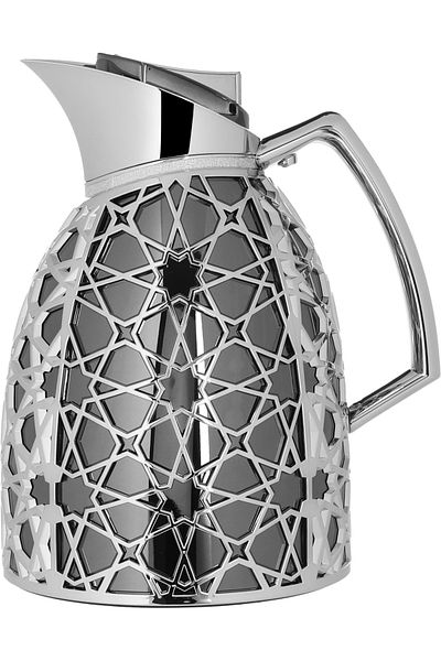 Alsaif Gallery Andalusia Alsaif Gallery Glass Thermos Set, 0.75.1 L, Islamic Pattern - Black And Silver