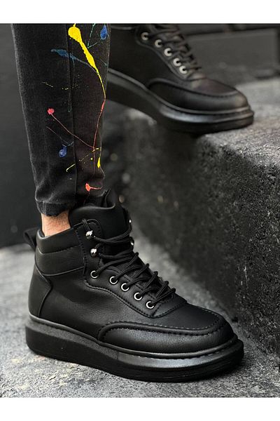 Kuback Kb-0994 Botine pentru bărbați cu talpă înaltă din piele neagră
