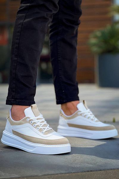 Kuback Kuback KB-006 Λευκά και Μπεζ Suede Casual Ανδρικά Παπούτσια - Ψηλή σόλα και κορδόνια