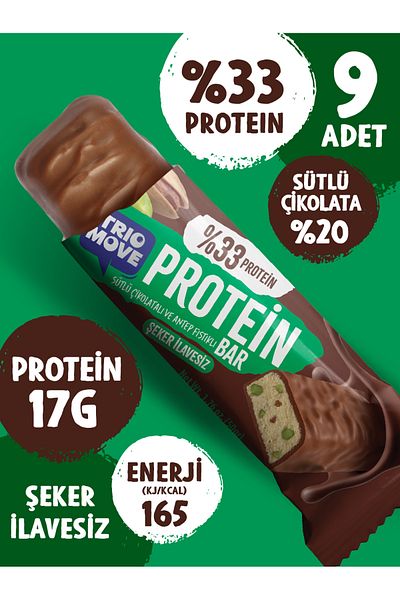 TrioMove Protein Bar - Pistachio and Milk Chocolate, 33% Protein, 50 g X 9 Units
