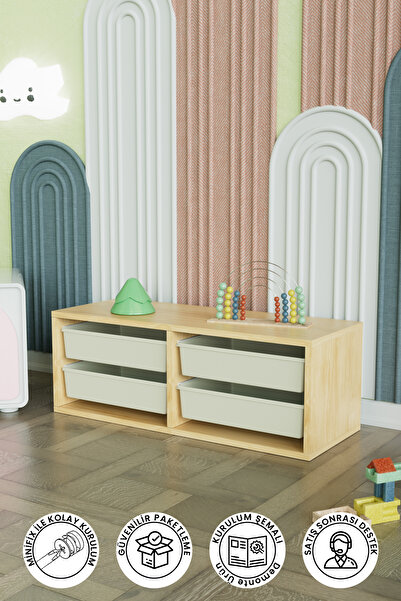 Hediyeler Kapında 4 Sepetli "Meluki" Çok Amaçlı Oyuncak Dolabı Mutfak Banyo Kiler Dolabı - Akçaağaç