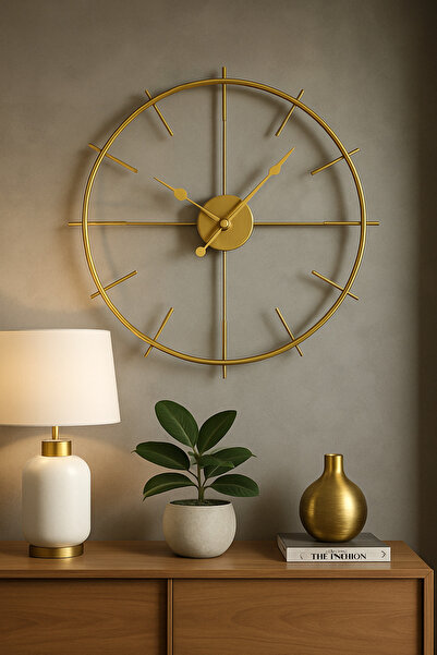 Mgs Duvar Saati - Lavi Gold Saat Metal Gold Duvar Saati