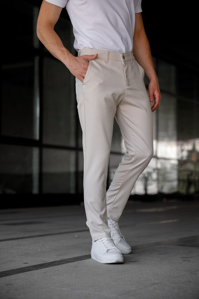 Ser Joven Erkek Slim Fit Bej Keten Pantolon