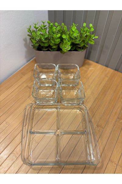 Snow Homs 4 Compartment Glass Snack Bowl with Glass Tray, Breakfast, Dragee