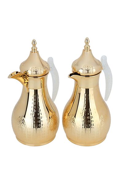 Alsaif Gallery Haila Golden Thermos Set, Engraved With Crystal Hand, Two Pieces