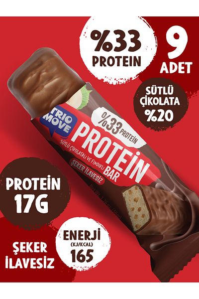 TrioMove Protein Bar - Hazelnut and Milk Chocolate, 33% Protein, 50 g X 9 Units