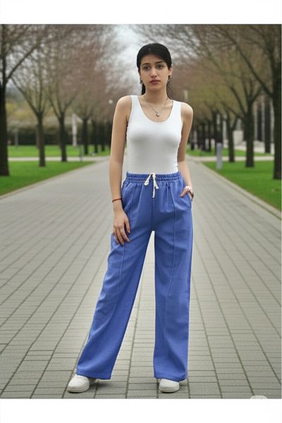 Modabenna Women's Linen Blend Trousers Loose Cut Casual Loose Lawn Elastic Waist Lace up