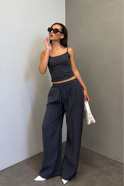 Madmext Anthracite Wide Leg Women's Trousers Mg1982