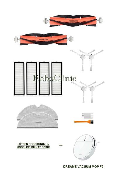 Roboclinic Dreame Vacuum Mop F9 Robot Vacuum Cleaner Compatible Spare Brush, Hepa Filter, Mop Set-14 Pieces