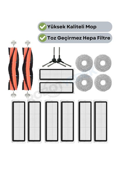 robotyedek Dreame L10S Pro Gen 2 Compatible Spare Brush Hepa Filter Mop Set-16 Pieces