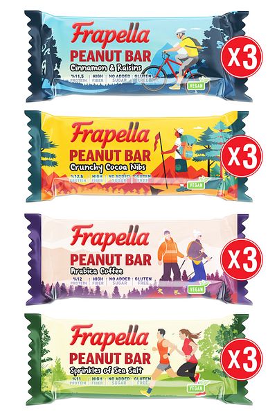 Frapella Fruit Peanut Bar Trial Pack Vegan Without Added Sugar 40 Gr. X 12 Pieces